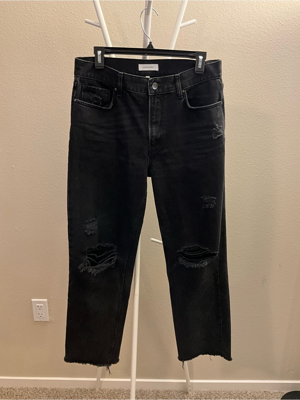 Anine Bing Black Distressed Straight leg Jeans